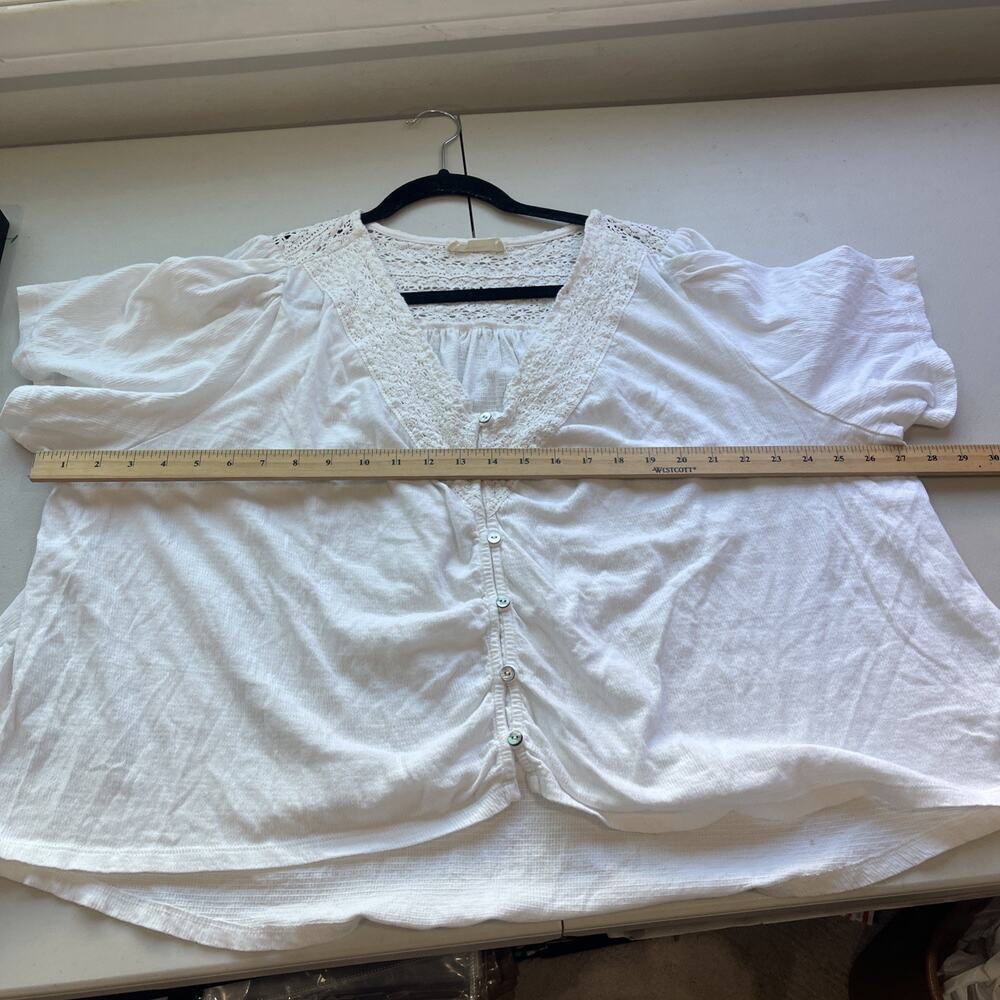 Lucky Brand White Lace Button Blouse XXL Cotton Boho Coastal Flutter Sleeve Boxy - Picture 8 of 11